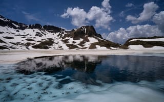 Картинка Испания, Catalonia, Озеро, Горы, гора, отражается, отражении, облачно, Облака, Отражение, Природа, облако