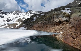 Картинка Франция, Горы, снегу, Природа, гора, Снег, Облака, облачно, снеге, облако, Озеро, снега