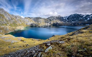 Картинка Новая, Зеландия, Природа, Озеро, гора, Пейзаж, Горы