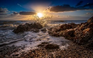 Картинка Море, Скала, Брызги, брызгами, Природа, Волны, берег, Побережье, Утес, скале, скалы