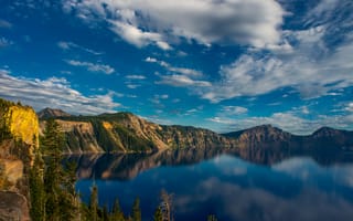 Картинка США, Oregon, Озеро, Отражение, Природа, облако, облачно, гора, америка, штаты, отражении, отражается, Облака, Горы