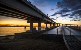 Картинка америка, North, закат, мост, Carolina, речка, Мосты, река, рассвет, Города, Реки, штаты, Рассветы, США, закаты, город