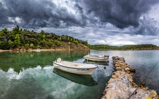 Картинка Хорватия, Lopar, Облака, Природа, облако, Реки, речка, река, облачно, Лодки