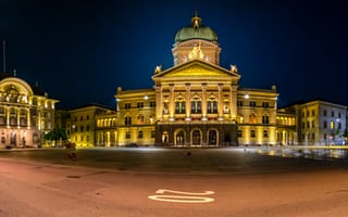 Картинка Берн, Швейцария, площадь, Городская, площади, Дома, Здания, город, ночью, панорамная, городской, Панорама, Ночь, ночи, Ночные, Города