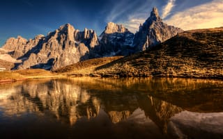 Картинка Италия, Dolomites, отражении, отражается, скале, гора, Отражение, Природа, Скала, скалы, Горы, Озеро, Утес