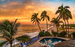 Картинка Мексика, Mazatlan, закаты, Океан, рассвет, пальма, берег, Пальмы, пальм, Рассветы, город, Побережье, Города, закат