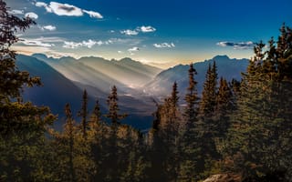 Картинка Лучи, света, Горы, гора, Парки, Канада, Природа, парк, Банф, Долина