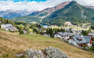 Картинка Альпы, Швейцария, Облака, Природа, облако, Горы, Дома, альп, гора, Davos, облачно, Здания