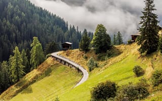 Картинка Швейцария, Monstein, Дороги, облако, Горы, Облака, гора, облачно, Природа