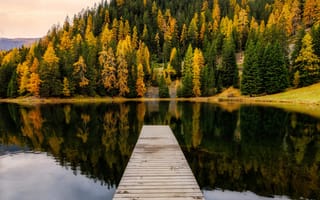 Картинка Швейцария, Graubünden, Природа, Причалы, Пирсы, осенние, Озеро, Пристань, Осень