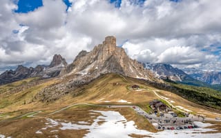 Картинка Италия, Dolomites, Природа, Утес, скале, Скала, облако, Облака, гора, скалы, облачно, Горы