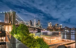 Картинка Нью-Йорк, штаты, америка, HDRI, Ночные, Мосты, ночи, Здания, Города, США, Дома, город, ночью, HDR, Ночь, мост