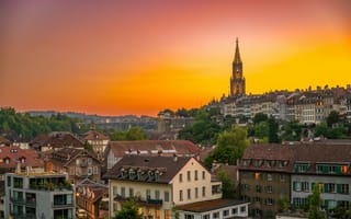 Картинка Берн, Швейцария, город, Города, краши, Дома, закаты, рассвет, крыше, Крыша, Здания, закат, Рассветы