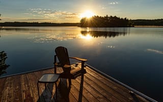 Картинка Канада, релакс, закат, Рассветы, отдыхает, Причалы, закаты, Озеро, Кресло, Природа, Пирсы, Отдых, рассвет, Пристань