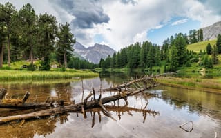 Картинка альп, Швейцария, Альпы, речка, облако, Реки, река, гора, Горы, Природа, облачно, Облака