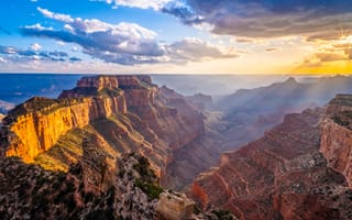 Картинка Лучи, света, каньона, Природа, Панорама, скале, Утес, облачно, Гранд-Каньон, парк, панорамная, америка, штаты, скалы, Парки, Скала, облако, Облака, каньоны, США, Каньон