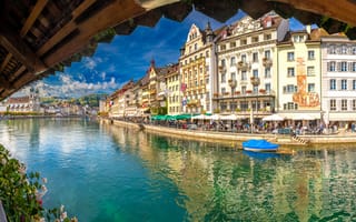 Картинка Швейцария, панорамная, Здания, Панорама, Дома, Luzer, канал, Водный, город, Города