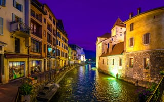 Картинка Франция, Annecy, Водный, Города, канал, город, Дома, фонари, Здания, Уличные