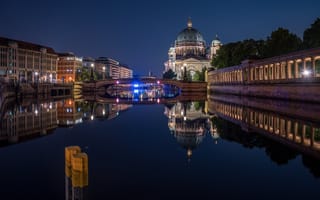 Картинка Берлин, Собор, Здания, Дома, город, река, речка, Германия, Реки, Города