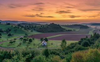Картинка Германия, Часовня, Eifel, Поля, Природа, Дороги, Холмы, холмов, холм