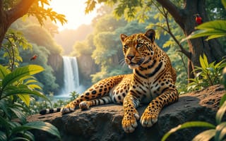 Картинка ягуар, Ai, Камень, лежа, Камни, Животные, Водопады, Лежит, животное, Ягуары, лап, лежачие, лежат, Лапы