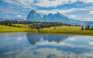 Картинка Италия, South, Горы, гора, Tyrol, Dolomites, Пейзаж, Отражение, Озеро, отражается, Природа, отражении
