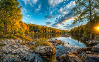 Картинка Германия, осенние, река, Облака, Деревья, деревьев, облачно, дерева, речка, Осень, Камень, Природа, Камни, Реки, Пейзаж, дерево, облако