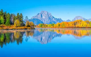 Картинка штаты, Grand, гора, река, Реки, америка, Park, Пейзаж, Горы, Teton, осенние, отражается, Парки, парк, речка, National, Осень, отражении, Природа, Отражение, США