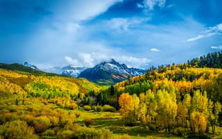Картинка США, Mount, Природа, Осень, штаты, осенние, гора, америка, Пейзаж, лес, Sneffels, Леса, Горы