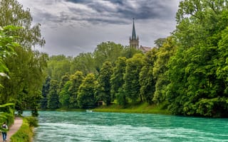 Картинка Берн, Швейцария, Города, дерево, деревьев, Деревья, дерева, речка, город, Реки, река