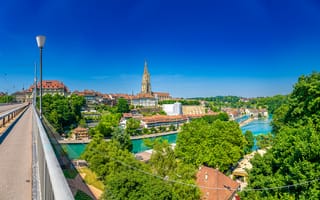 Картинка Берн, Швейцария, Уличные, Здания, Города, река, город, фонари, мост, Дома, Мосты, Реки, речка