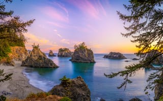 Картинка США, Oregon, Утес, скалы, Океан, Побережье, Скала, америка, берег, скале, Природа, штаты