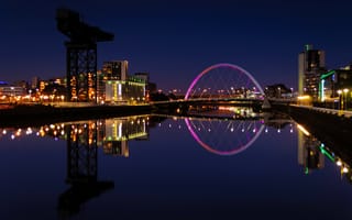 Картинка здания, университет, река, Великобритания, подсветка, отражение, Глазго, огни, Шотландия, вечер