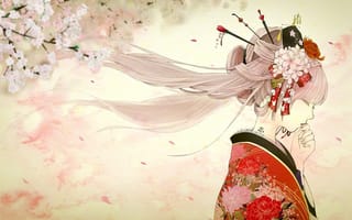Картинка тату, профиль, кимоно, сакура, девушка, весна, арт
