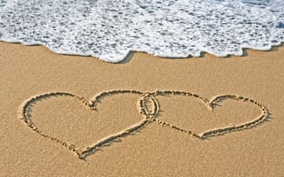 Обои сердечки, вода, написано, море, песок, сердце, настроения, любовь
