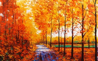 Картинка осень, природа, дорожка, арт, artsaus