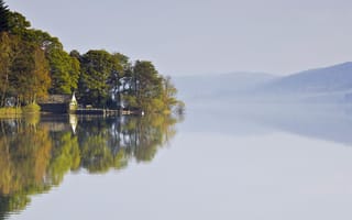 Картинка дом, туман, озеро, пейзаж