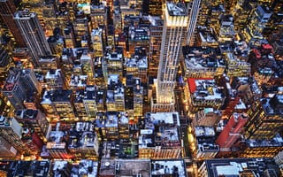 Картинка огни, вечер, зима, крыши, небоскребы, нью-йорк, здания