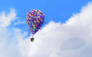 Картинка пиксар, фильм, небо, вверх, Up, дом, облака, мультфильм, pixar, воздушные шары, фильмы, кино