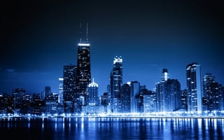 Картинка Chicago, lights, blue night, city