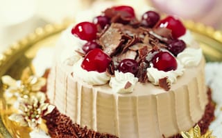Картинка торт, крем, шоколад, сладость, еда, вишня, десерт