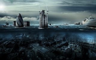 Картинка город, лондон, вода, Наводнение