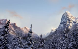 Обои природа, зима, лес, горы