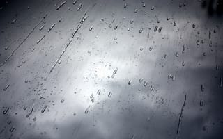 Картинка окно, черно-белый, стекло, капли, небо, дождливый день, дождь