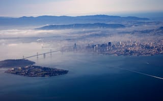 Картинка город, калифорния, залив, мост, туман, сша