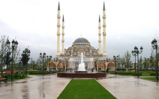 Картинка мечеть, город, чечня, грозный, фонтан, сердце чечни, чр