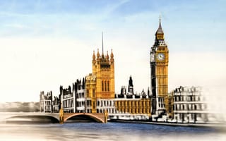 Обои часы, парламент, биг бен, лондон, рисунок