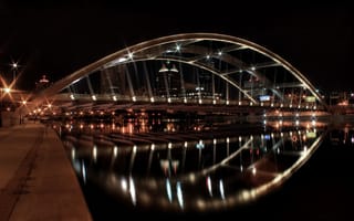 Картинка мост, река, огни, город