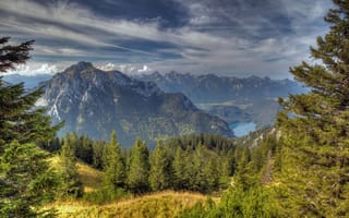 Картинка альпы, лес, красота, горы, деревья, озеро