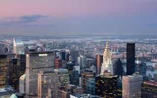 Картинка New york, дома, Манхэттен, город, Нью-йорк, закат, здания, Manhattan, небоскрёбы